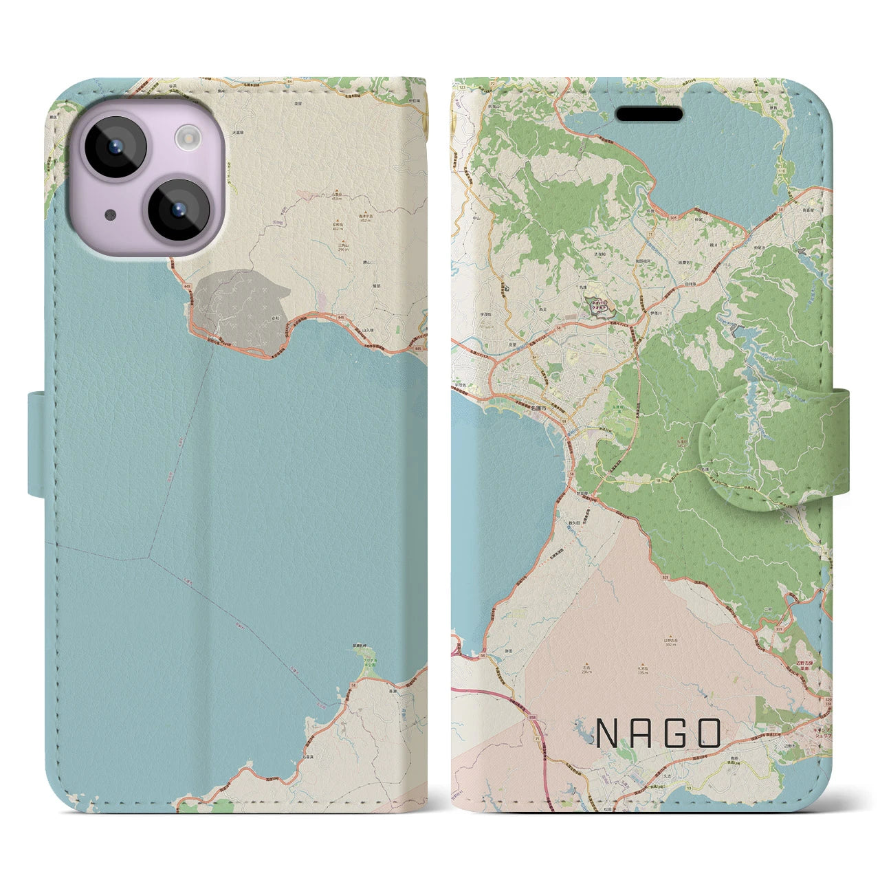 【名護(沖縄県)】地図柄iPhoneケース(手帳タイプ)ナチュラル・iPhone 14 用