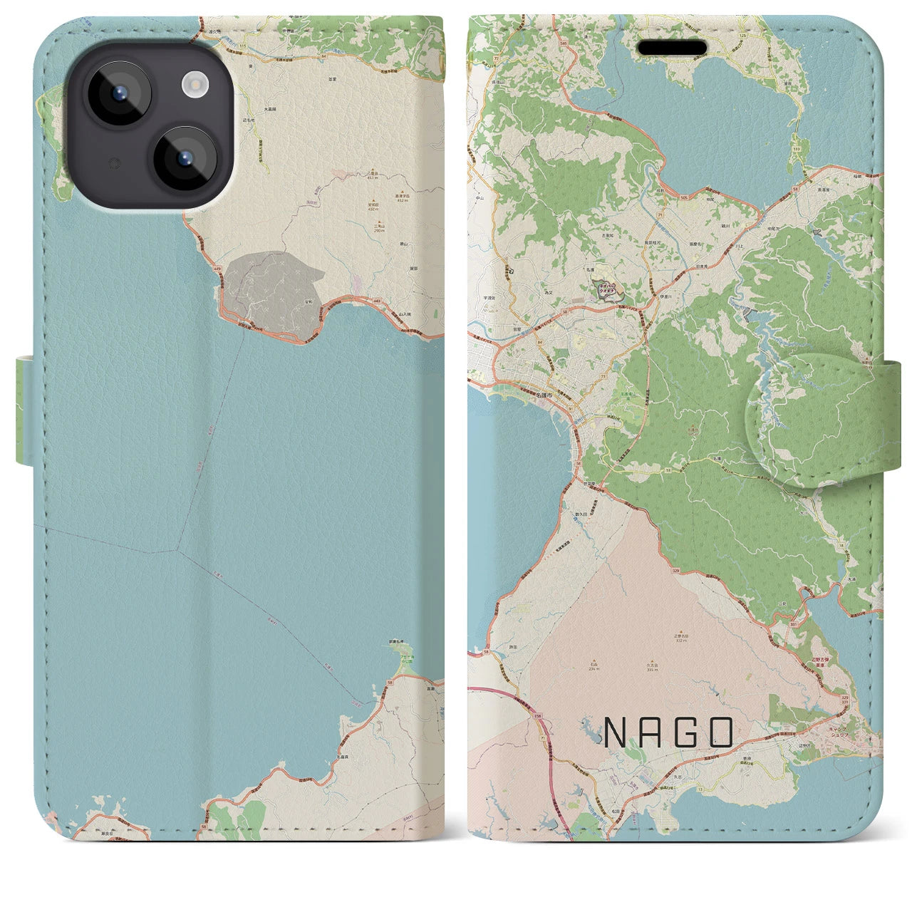 【名護(沖縄県)】地図柄iPhoneケース(手帳タイプ)ナチュラル・iPhone 14 Plus 用