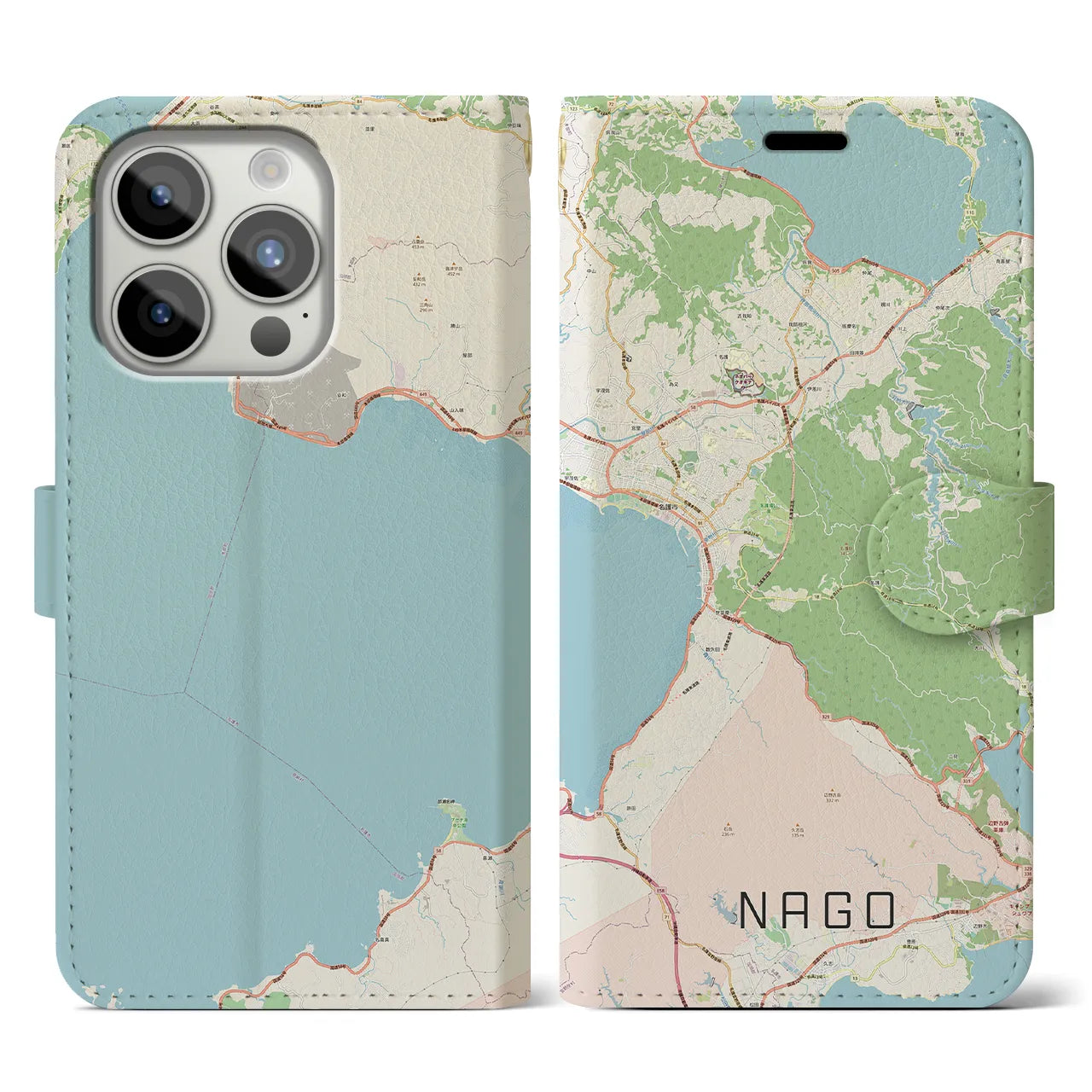 【名護(沖縄県)】地図柄iPhoneケース(手帳タイプ)ナチュラル・iPhone 15 Pro 用