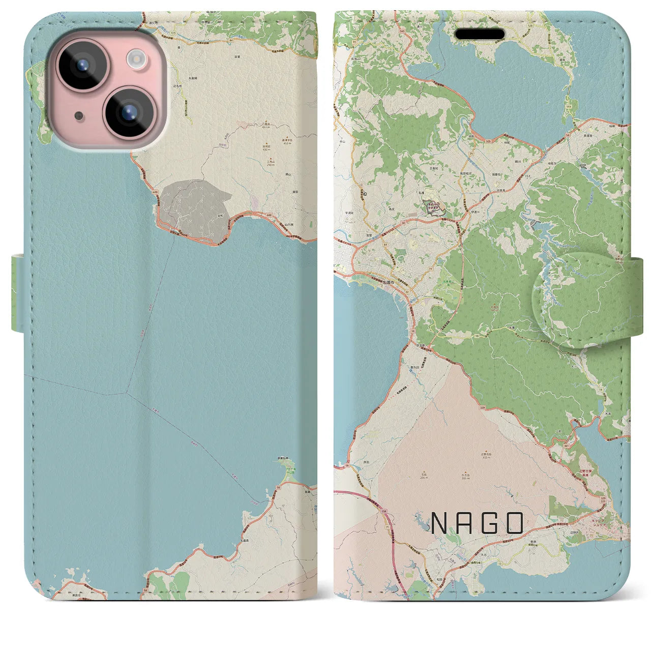 【名護(沖縄県)】地図柄iPhoneケース(手帳タイプ)ナチュラル・iPhone 15 Plus 用
