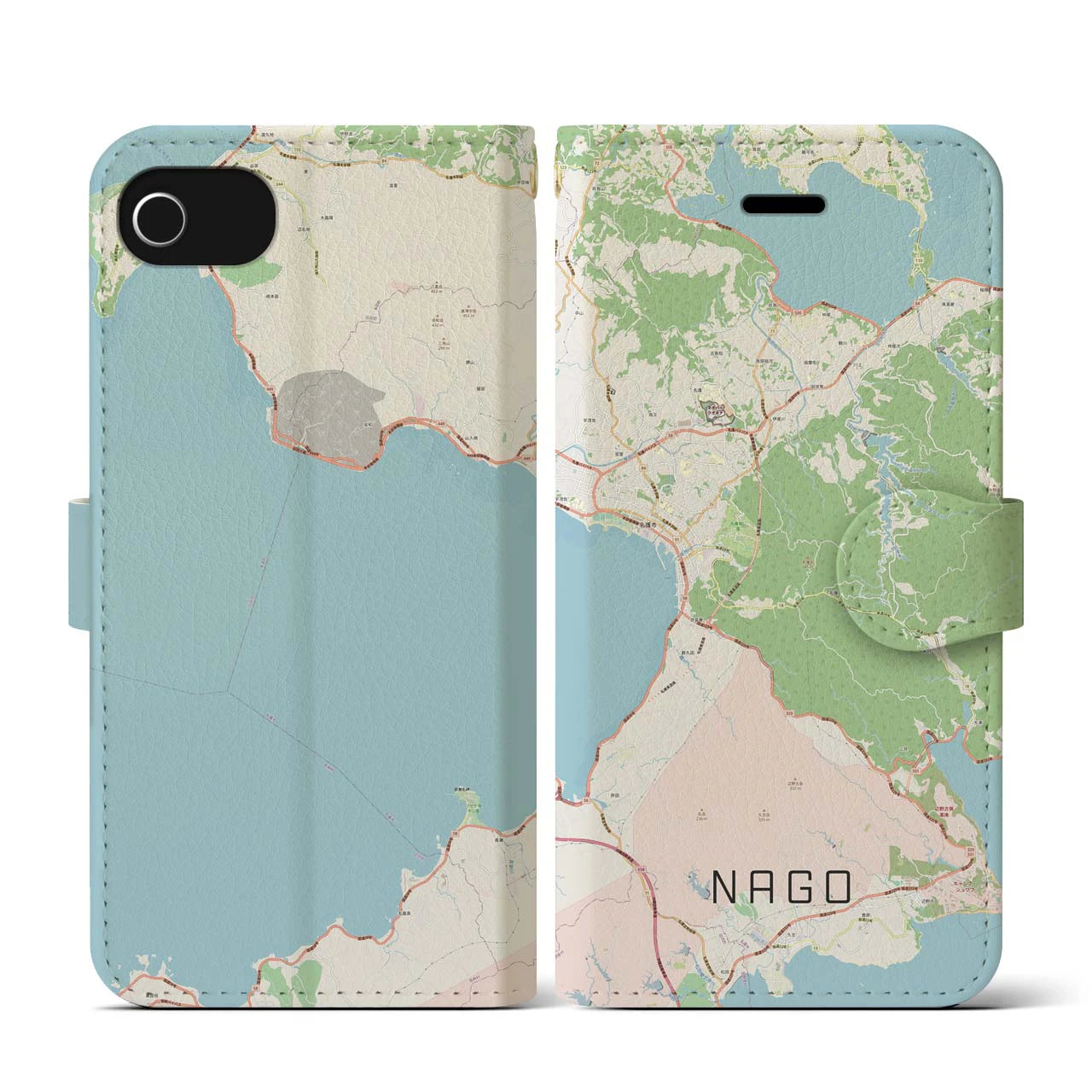 【名護(沖縄県)】地図柄iPhoneケース(手帳タイプ)ナチュラル・iPhone SE(第3 / 第2世代) / 8 / 7 / 6s / 6 用