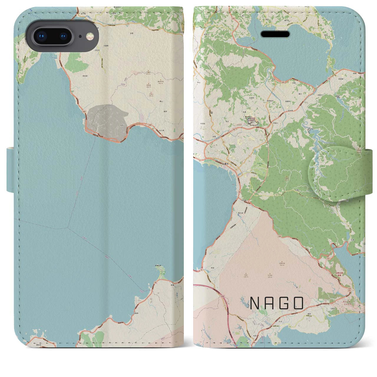 【名護(沖縄県)】地図柄iPhoneケース(手帳タイプ)ナチュラル・iPhone 8Plus /7Plus / 6sPlus / 6Plus 用