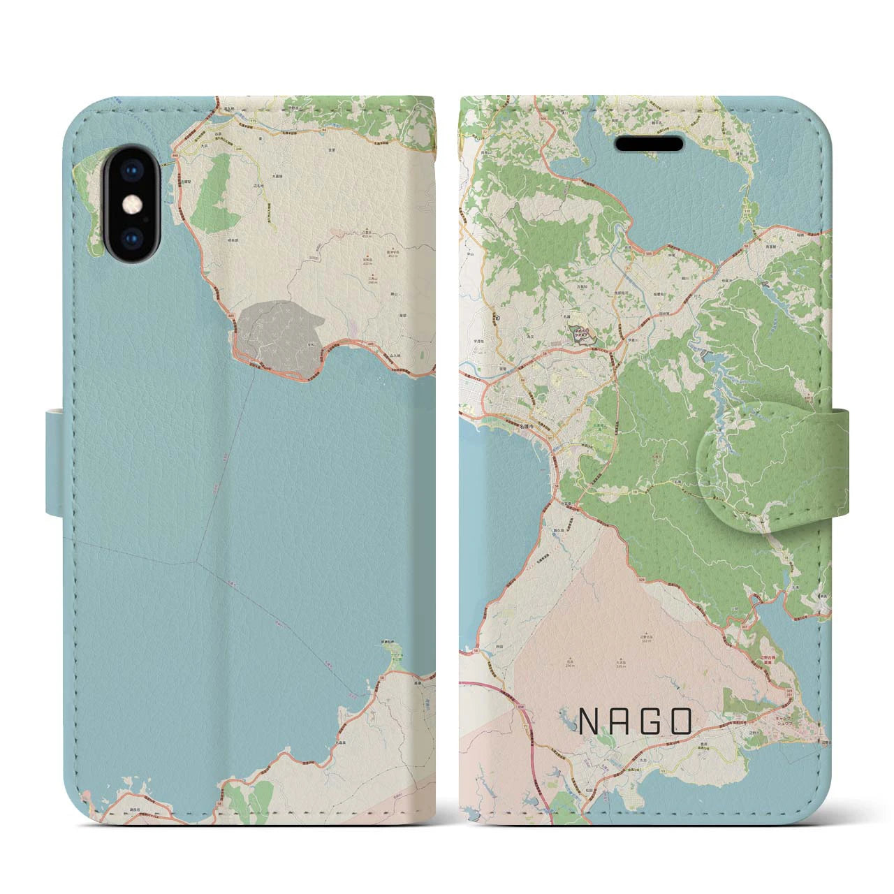 【名護(沖縄県)】地図柄iPhoneケース(手帳タイプ)ナチュラル・iPhone XS / X 用
