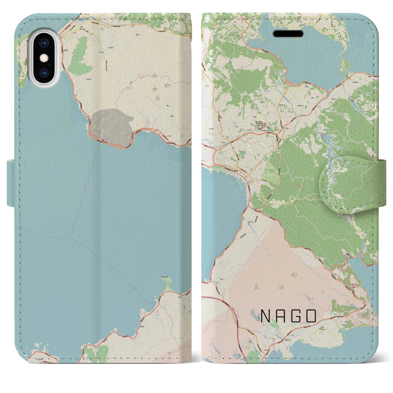 【名護(沖縄県)】地図柄iPhoneケース(手帳タイプ)ナチュラル・iPhone XS Max 用