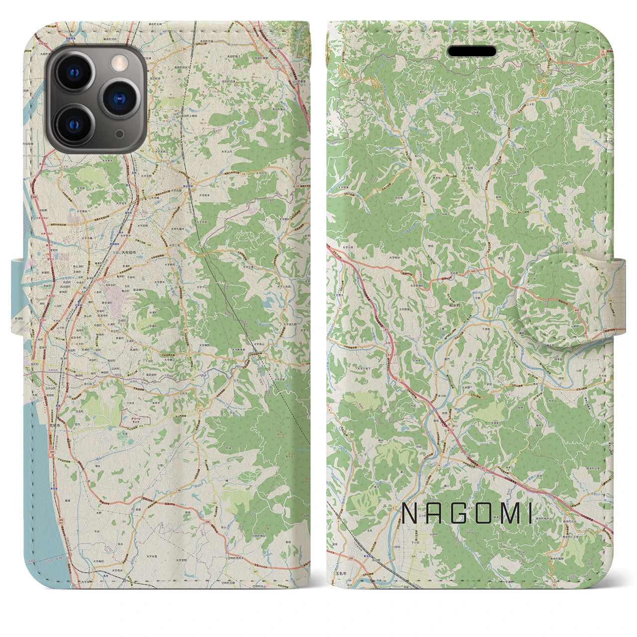 【和水(熊本県)】地図柄iPhoneケース(手帳タイプ)ナチュラル・iPhone 11 Pro Max 用