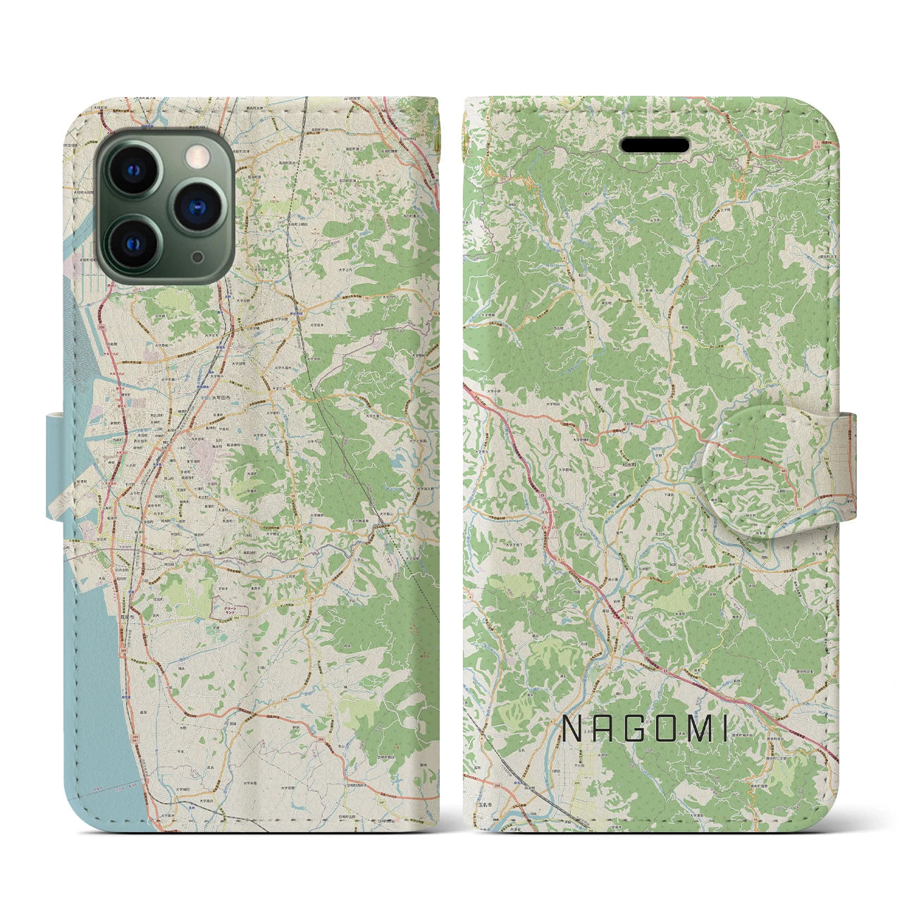 【和水(熊本県)】地図柄iPhoneケース(手帳タイプ)ナチュラル・iPhone 11 Pro 用