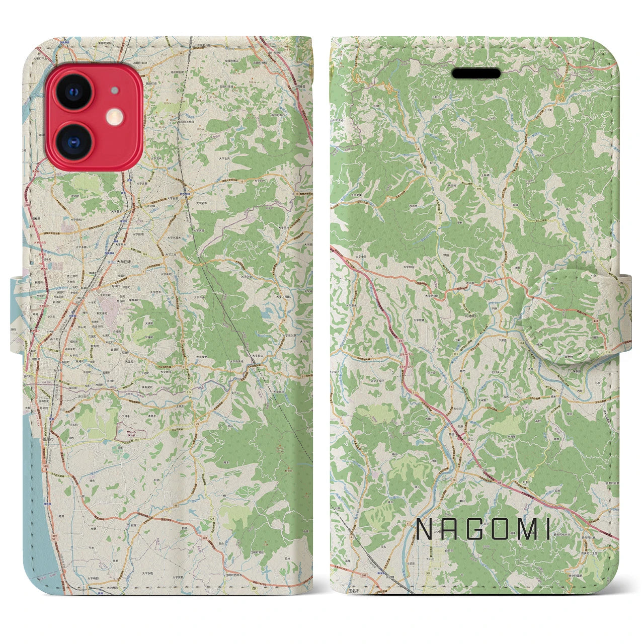 【和水(熊本県)】地図柄iPhoneケース(手帳タイプ)ナチュラル・iPhone 11 用