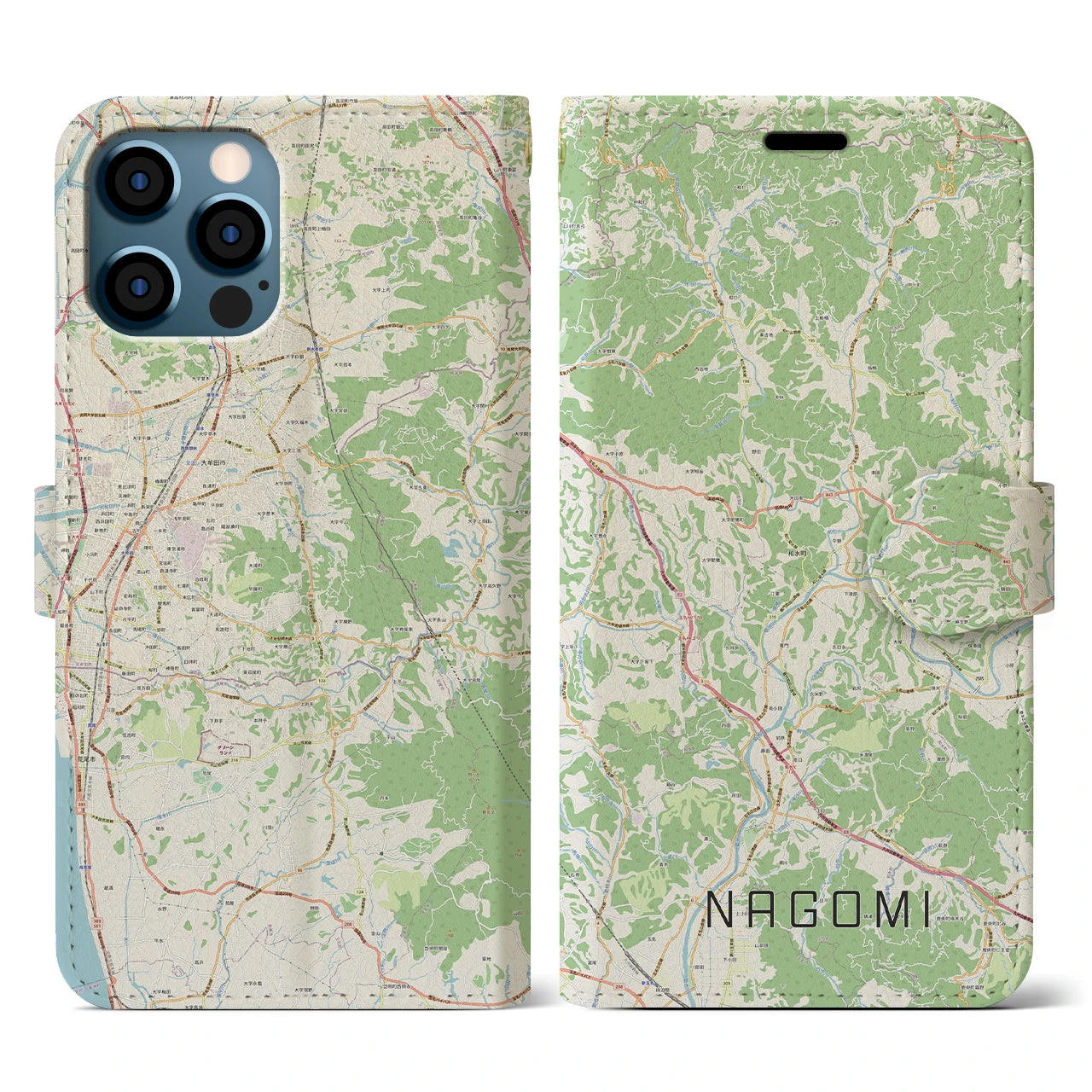 【和水(熊本県)】地図柄iPhoneケース(手帳タイプ)ナチュラル・iPhone 12 / 12 Pro 用
