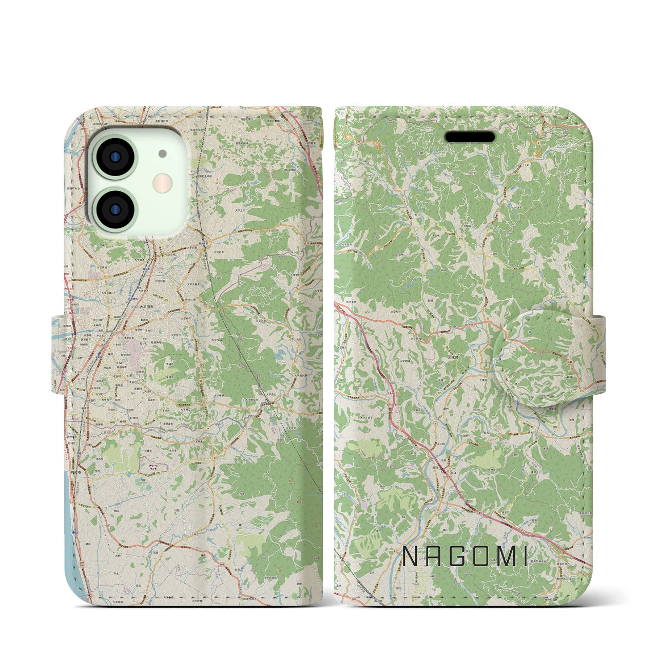 【和水(熊本県)】地図柄iPhoneケース(手帳タイプ)ナチュラル・iPhone 12 mini 用