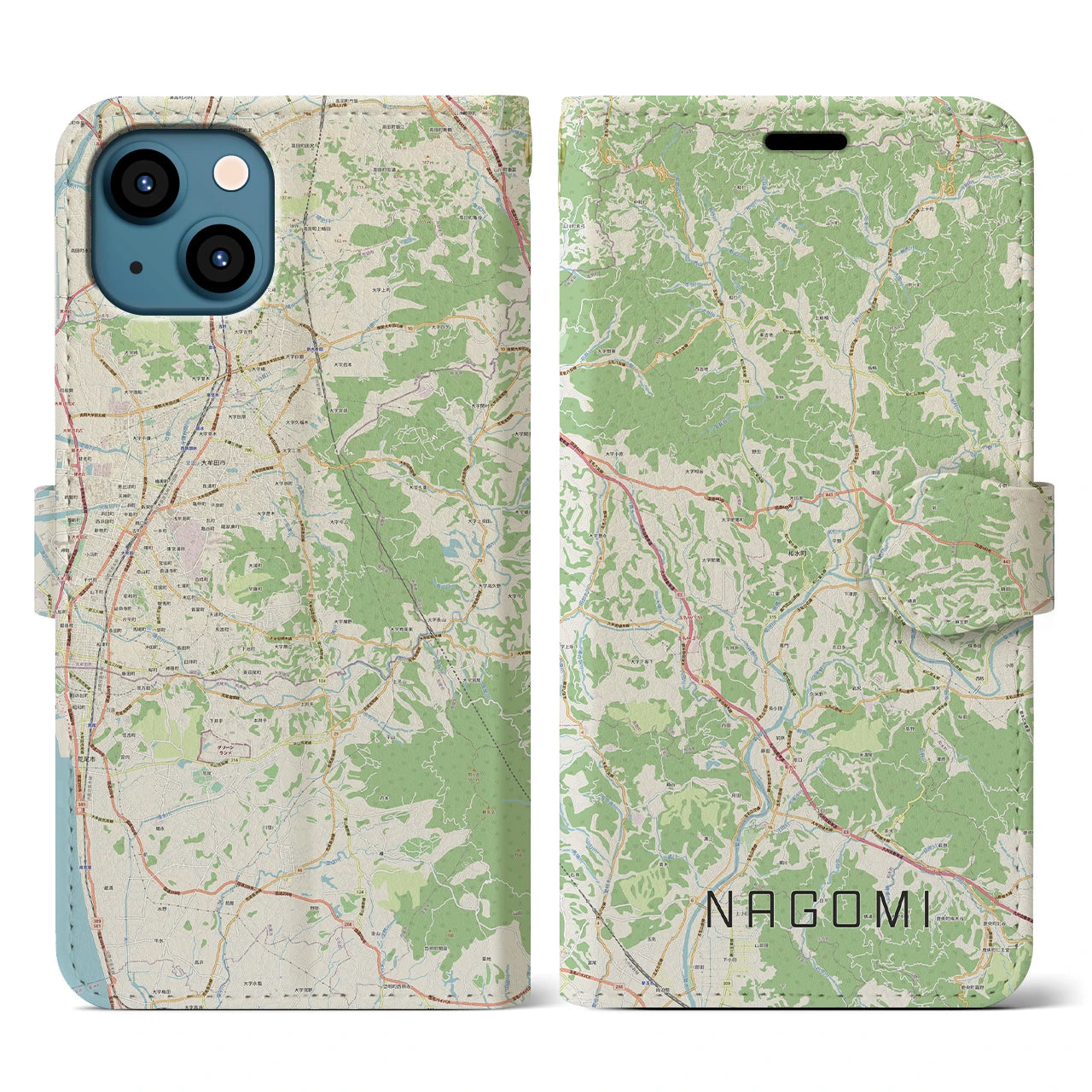 【和水(熊本県)】地図柄iPhoneケース(手帳タイプ)ナチュラル・iPhone 13 用