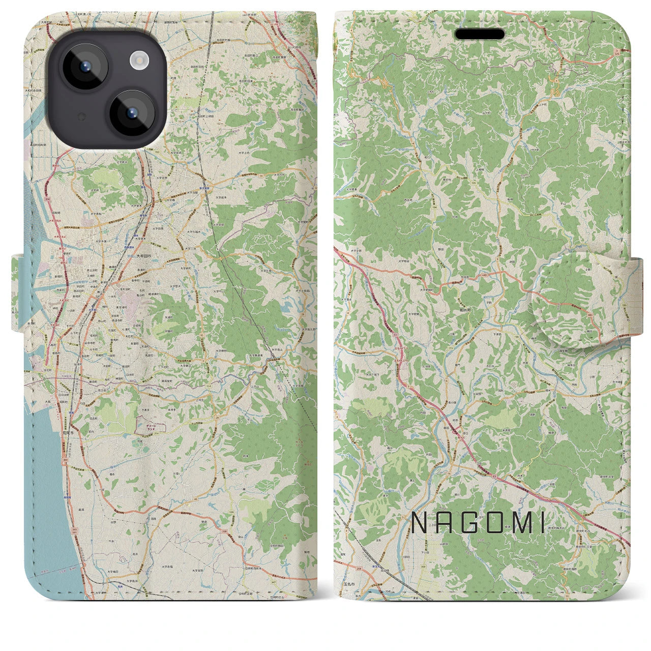 【和水(熊本県)】地図柄iPhoneケース(手帳タイプ)ナチュラル・iPhone 14 Plus 用