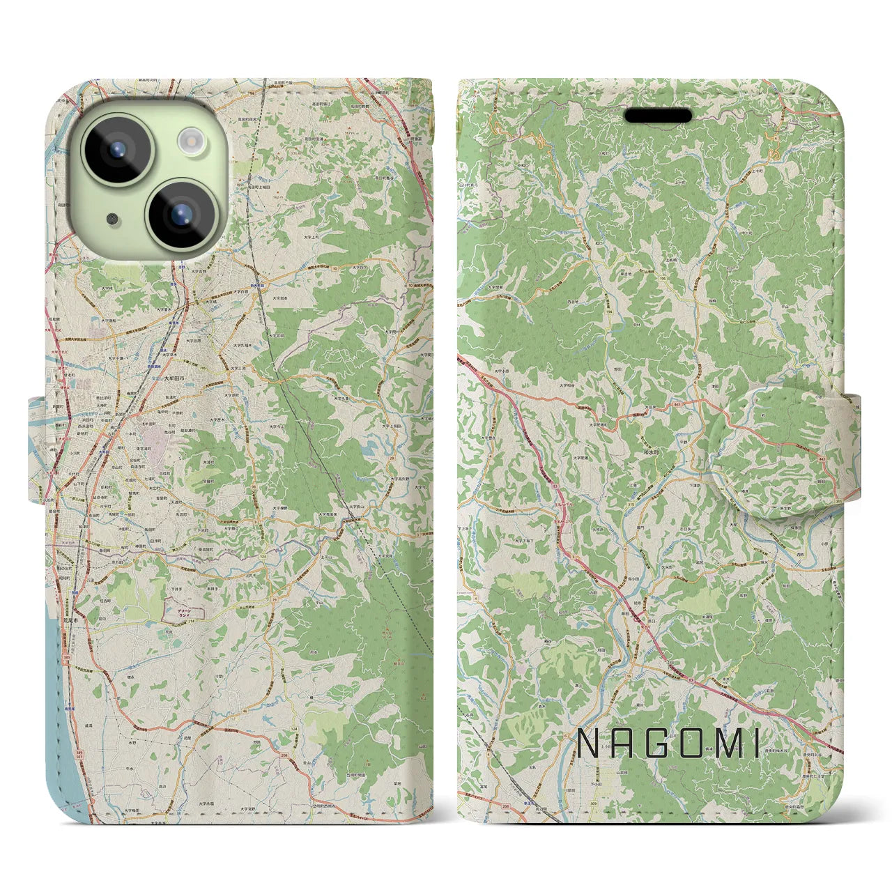 【和水(熊本県)】地図柄iPhoneケース(手帳タイプ)ナチュラル・iPhone 15 用