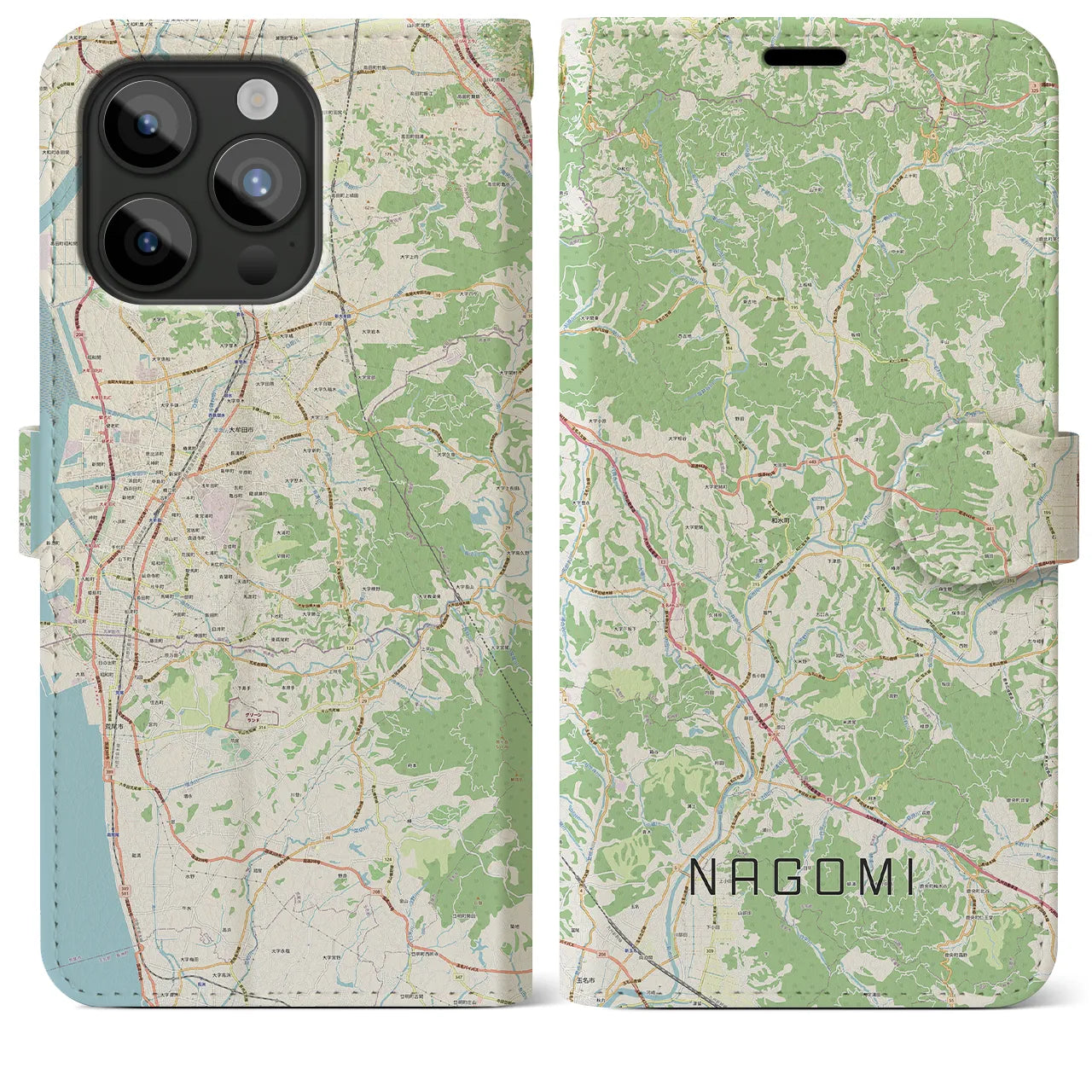 【和水(熊本県)】地図柄iPhoneケース(手帳タイプ)ナチュラル・iPhone 15 Pro Max 用