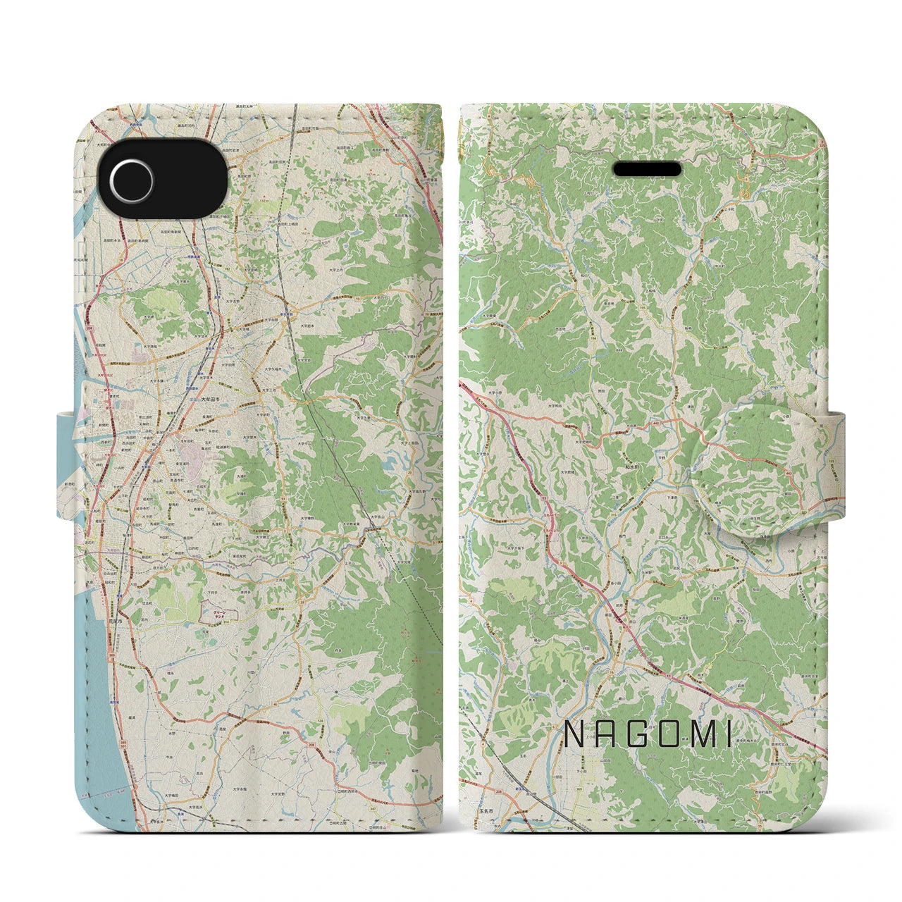 【和水(熊本県)】地図柄iPhoneケース(手帳タイプ)ナチュラル・iPhone SE(第3 / 第2世代) / 8 / 7 / 6s / 6 用