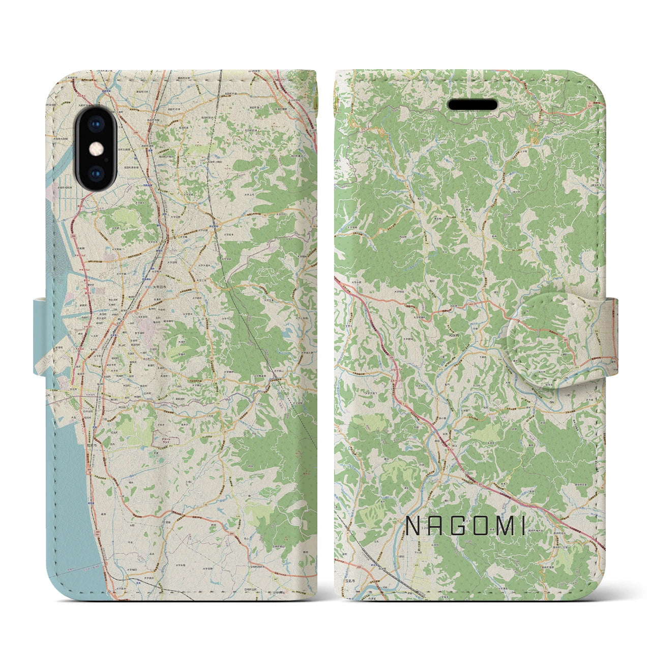 【和水(熊本県)】地図柄iPhoneケース(手帳タイプ)ナチュラル・iPhone XS / X 用