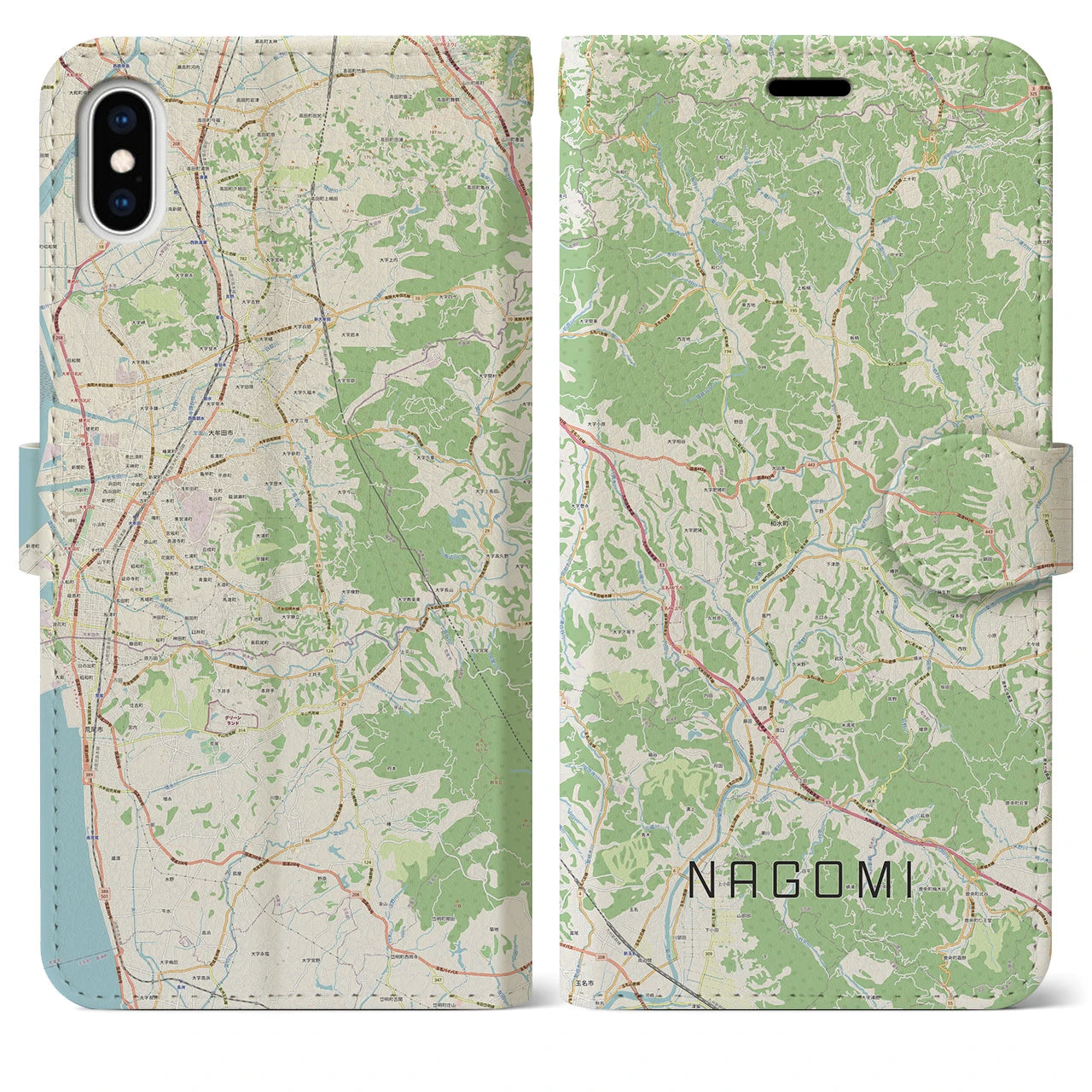 【和水(熊本県)】地図柄iPhoneケース(手帳タイプ)ナチュラル・iPhone XS Max 用