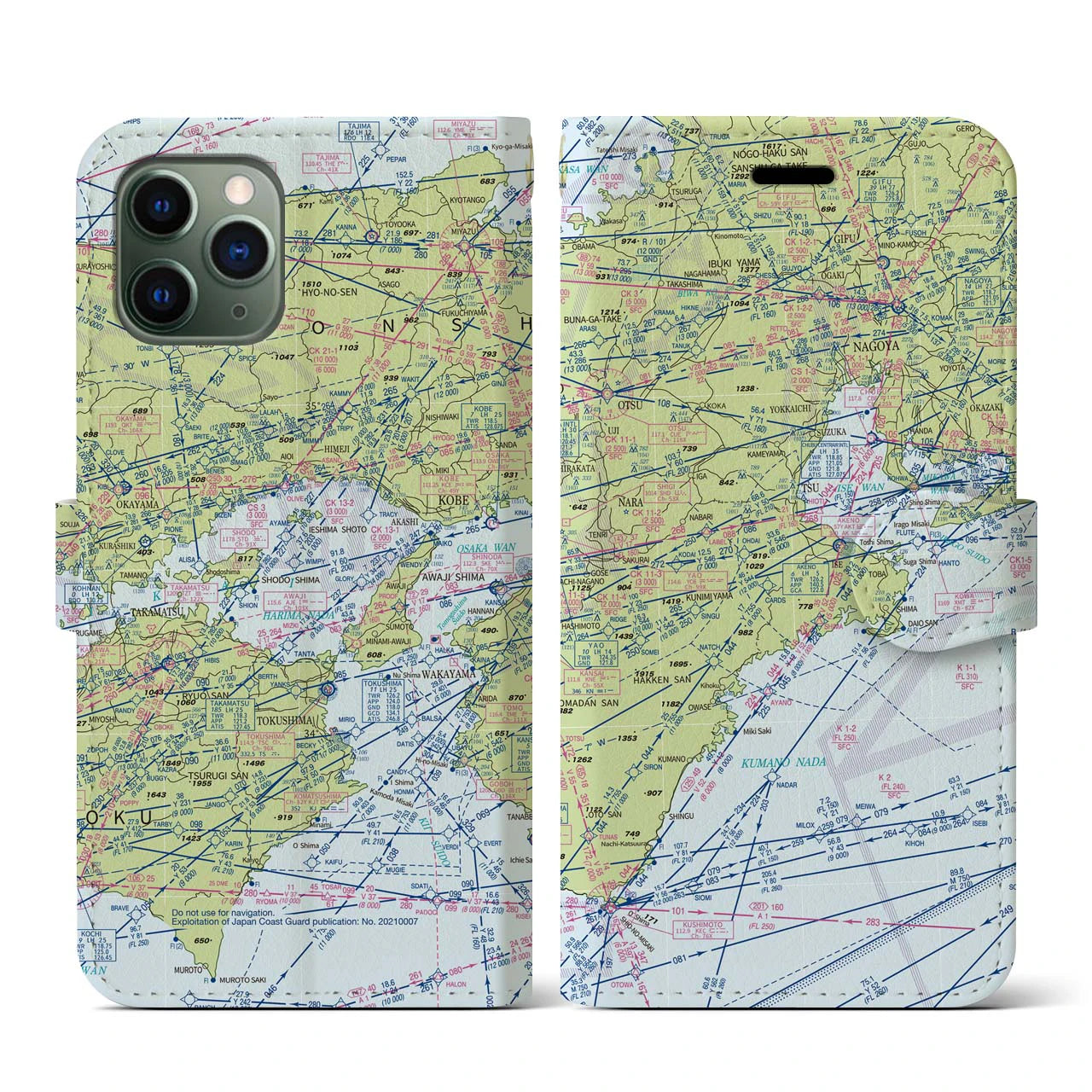 【名古屋航空図(愛知県)】航空図iPhoneケース(手帳タイプ)デイタイムフライト・iPhone 11 Pro 用