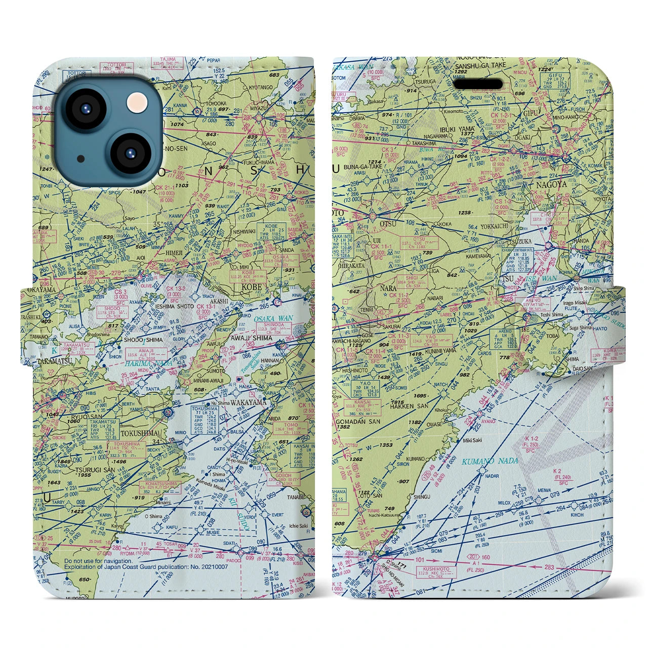 【名古屋航空図(愛知県)】航空図iPhoneケース(手帳タイプ)デイタイムフライト・iPhone 13 用