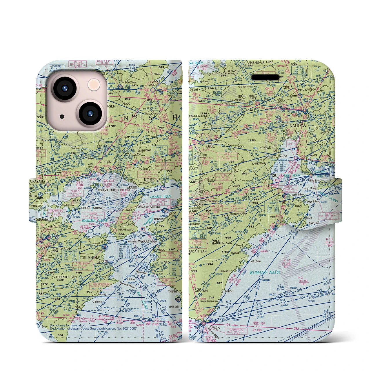【名古屋航空図(愛知県)】航空図iPhoneケース(手帳タイプ)デイタイムフライト・iPhone 13 mini 用
