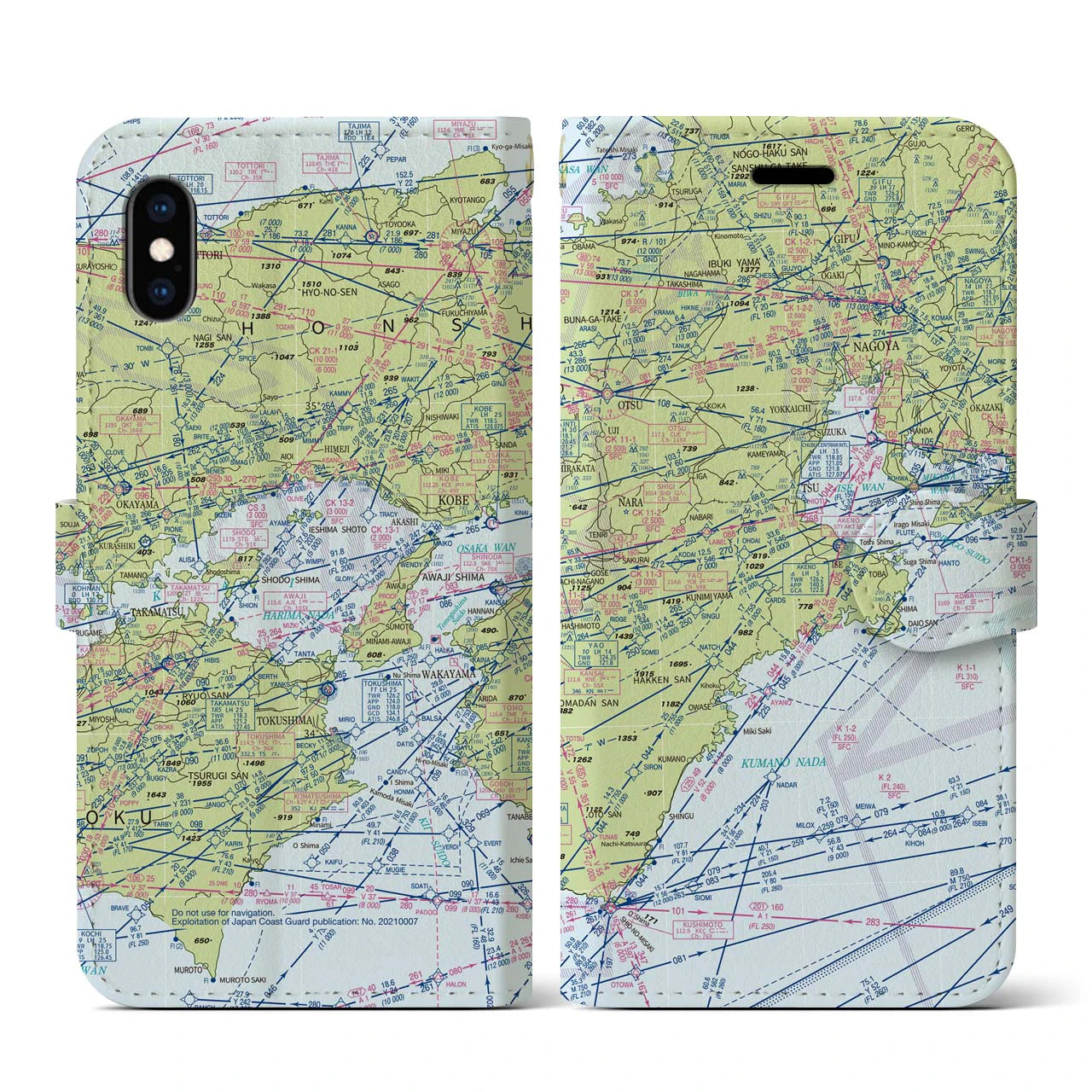 【名古屋航空図(愛知県)】航空図iPhoneケース(手帳タイプ)デイタイムフライト・iPhone XS / X 用