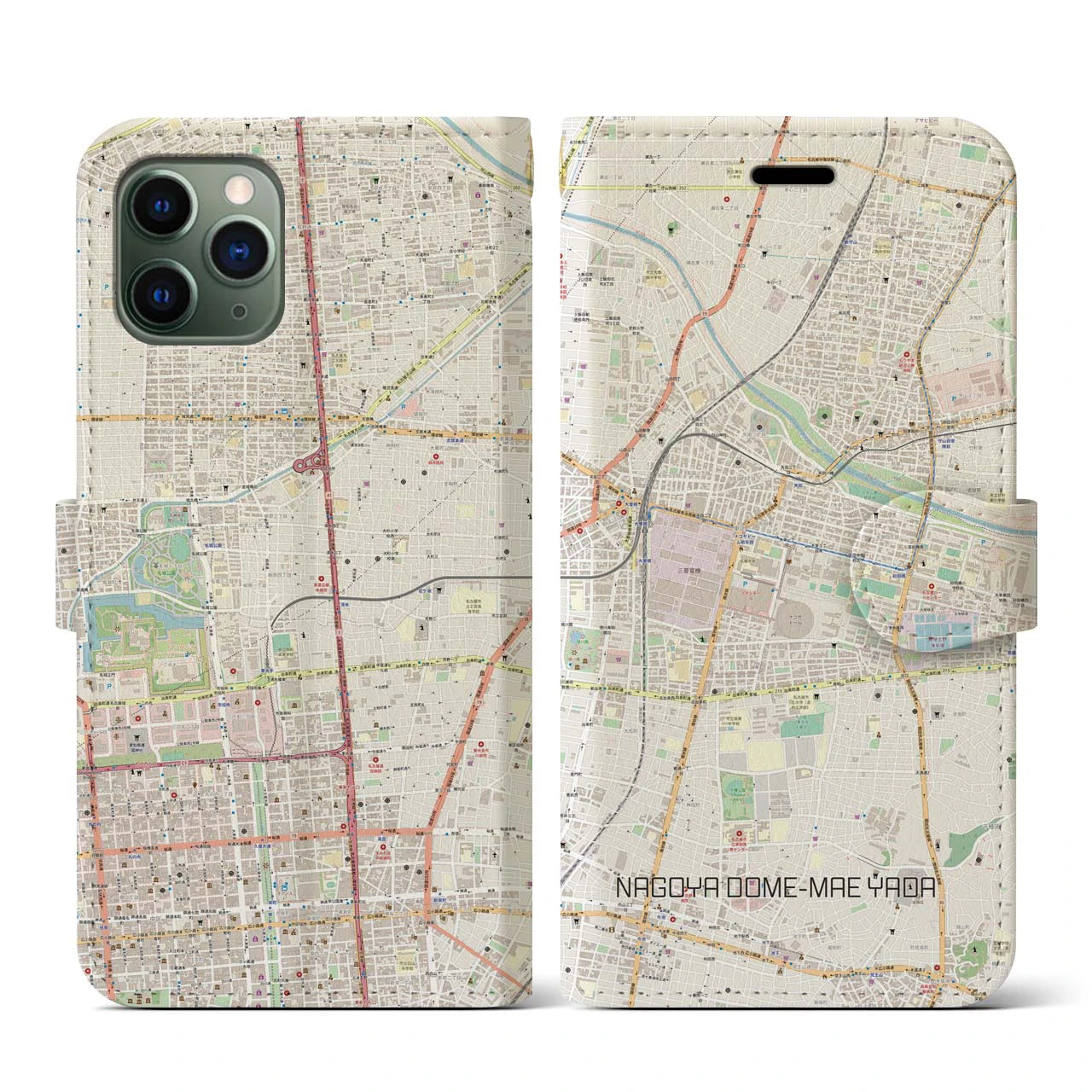 【ナゴヤドーム前矢田(愛知県)】地図柄iPhoneケース(手帳タイプ)ナチュラル・iPhone 11 Pro 用