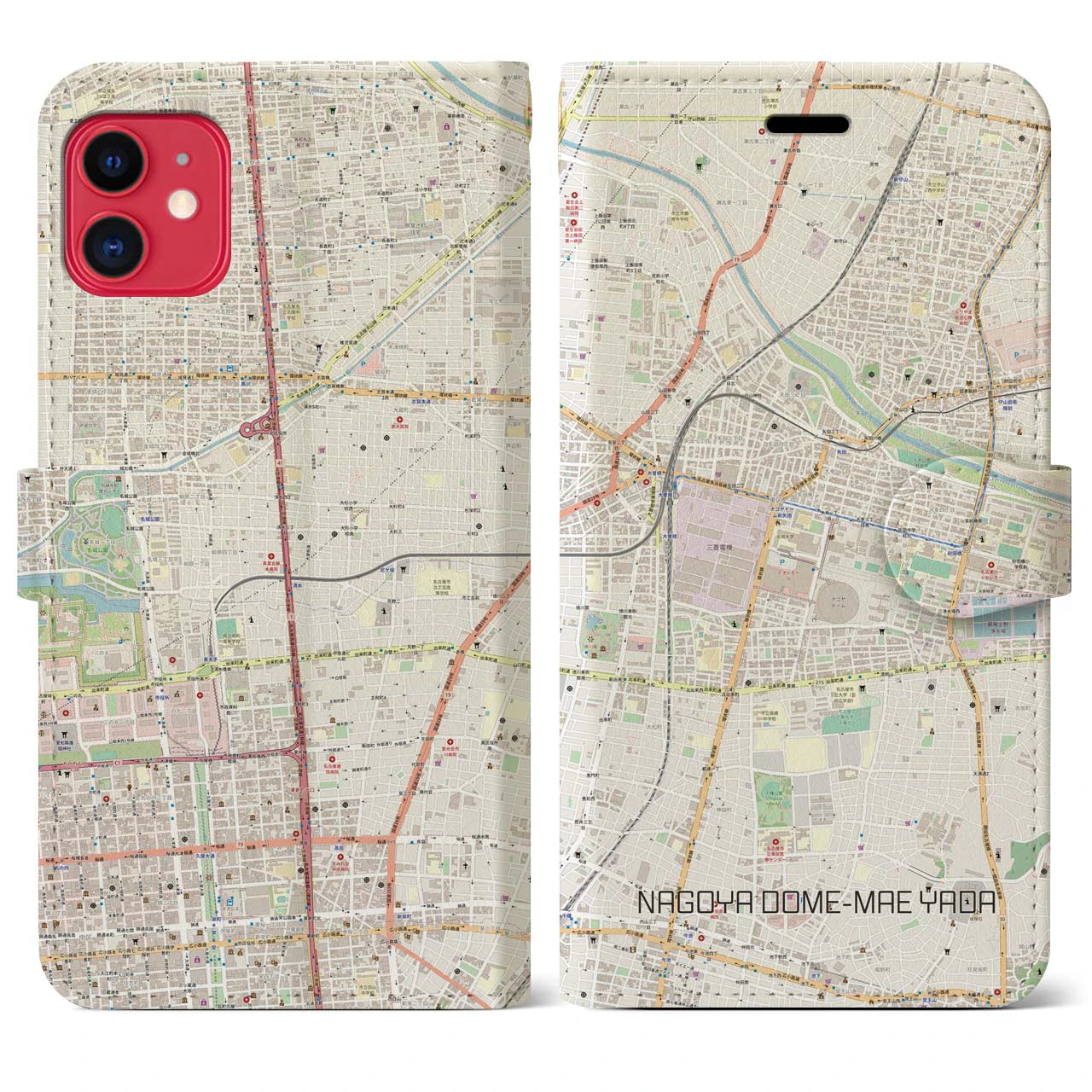 【ナゴヤドーム前矢田(愛知県)】地図柄iPhoneケース(手帳タイプ)ナチュラル・iPhone 11 用