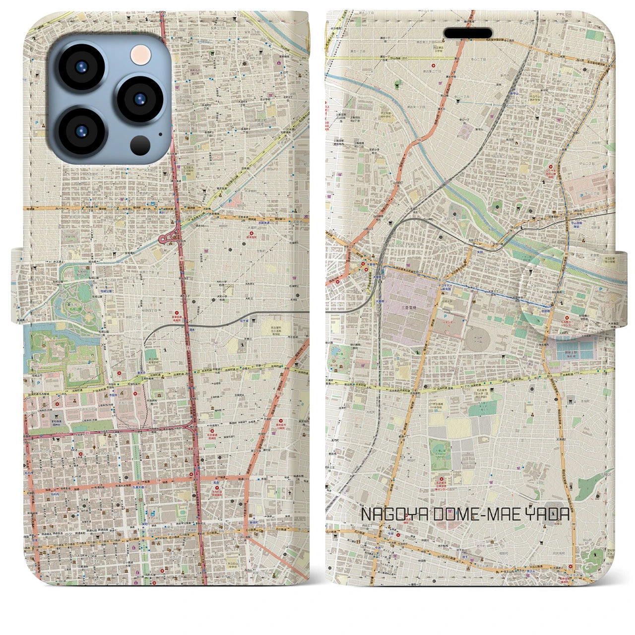 【ナゴヤドーム前矢田(愛知県)】地図柄iPhoneケース(手帳タイプ)ナチュラル・iPhone 13 Pro Max 用