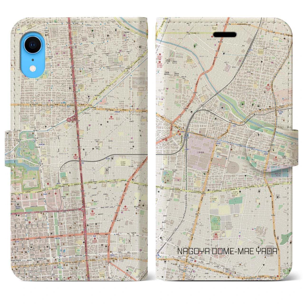 【ナゴヤドーム前矢田(愛知県)】地図柄iPhoneケース(手帳タイプ)ナチュラル・iPhone XR 用
