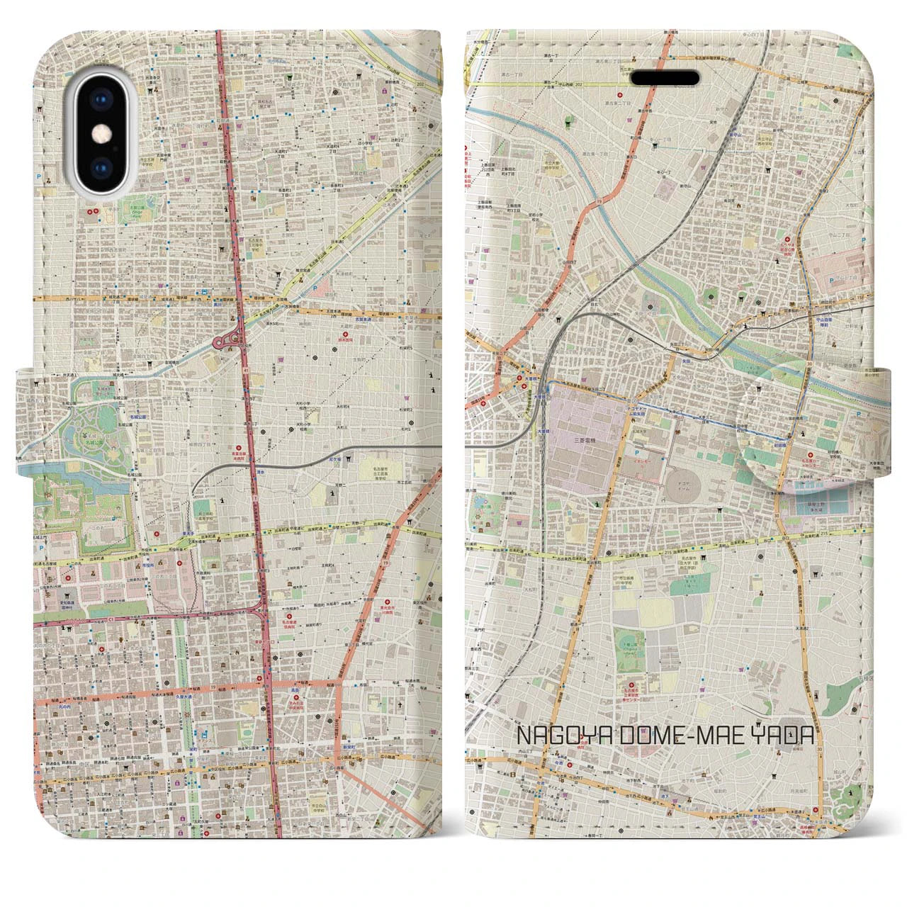 【ナゴヤドーム前矢田(愛知県)】地図柄iPhoneケース(手帳タイプ)ナチュラル・iPhone XS Max 用