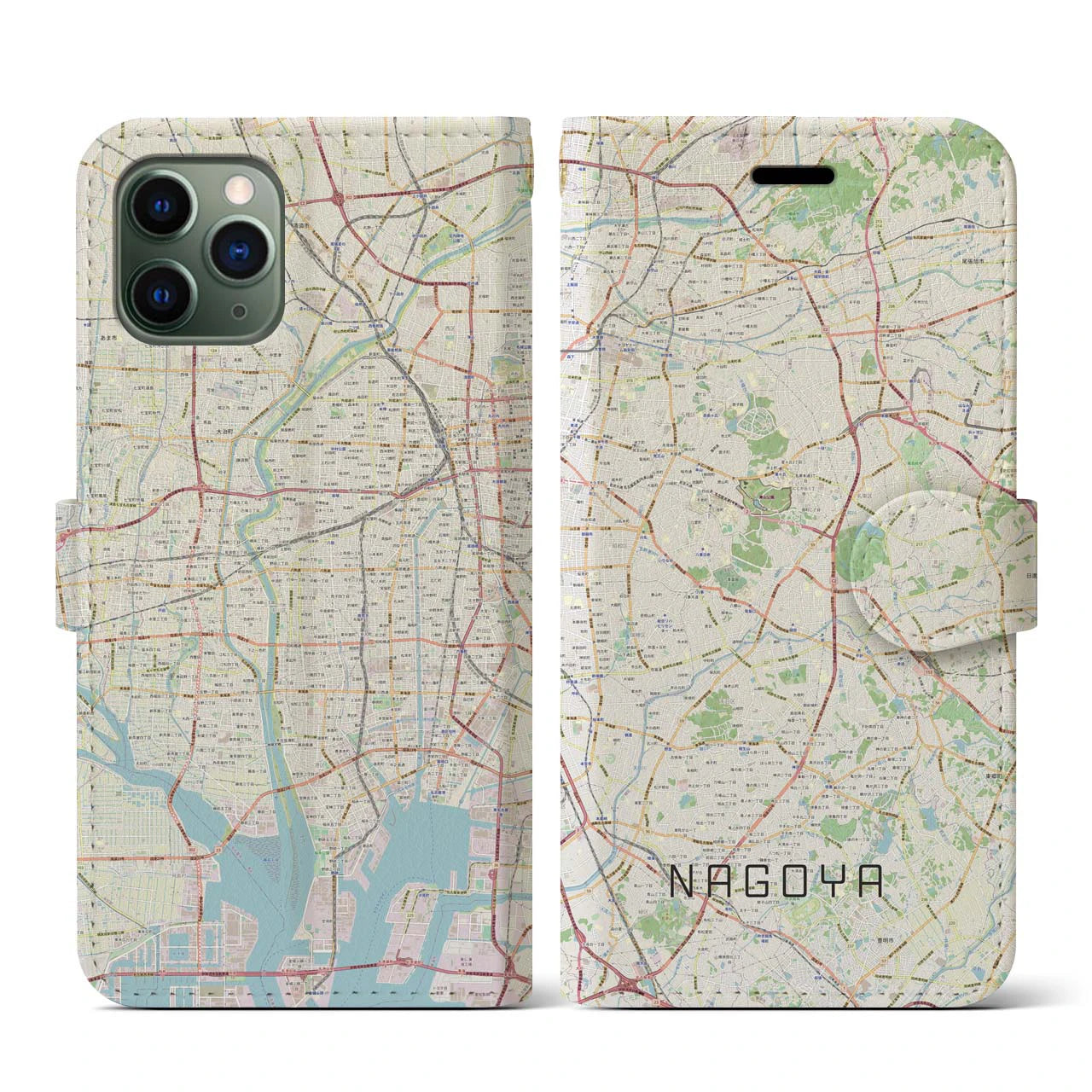 【名古屋(愛知県)】地図柄iPhoneケース(手帳タイプ)ナチュラル・iPhone 11 Pro 用