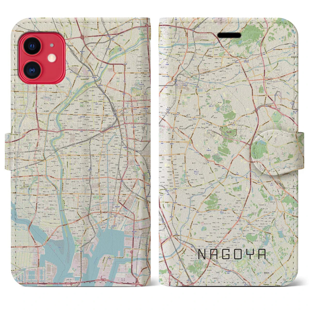 【名古屋(愛知県)】地図柄iPhoneケース(手帳タイプ)ナチュラル・iPhone 11 用