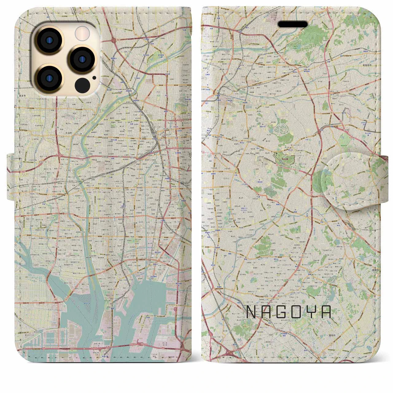 【名古屋(愛知県)】地図柄iPhoneケース(手帳タイプ)ナチュラル・iPhone 12 Pro Max 用