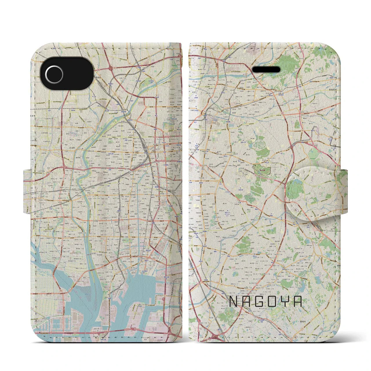 【名古屋(愛知県)】地図柄iPhoneケース(手帳タイプ)ナチュラル・iPhone SE(第3 / 第2世代) / 8 / 7 / 6s / 6 用