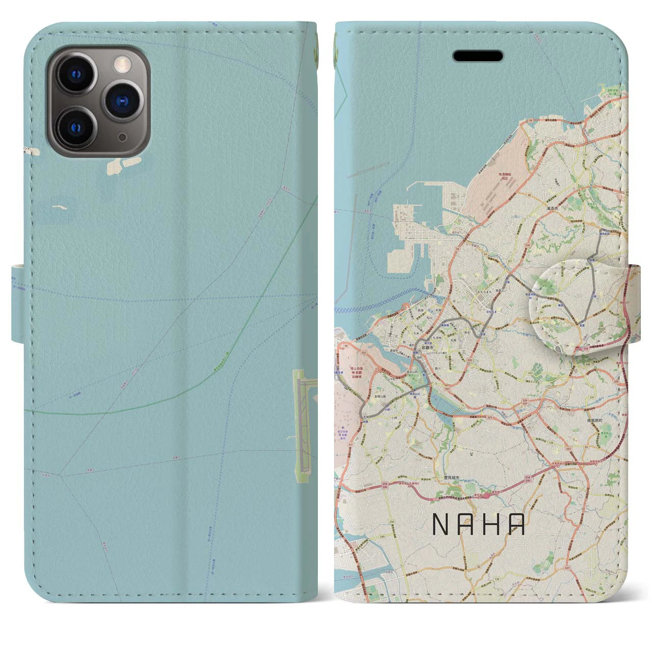 【那覇(沖縄県)】地図柄iPhoneケース(手帳タイプ)ナチュラル・iPhone 11 Pro Max 用