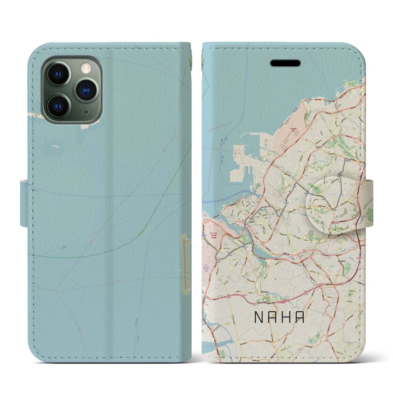 【那覇(沖縄県)】地図柄iPhoneケース(手帳タイプ)ナチュラル・iPhone 11 Pro 用