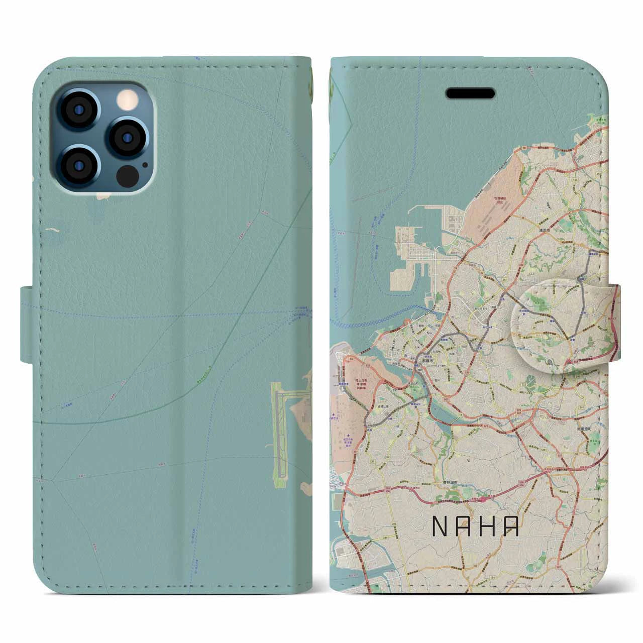 【那覇(沖縄県)】地図柄iPhoneケース(手帳タイプ)ナチュラル・iPhone 12 / 12 Pro 用