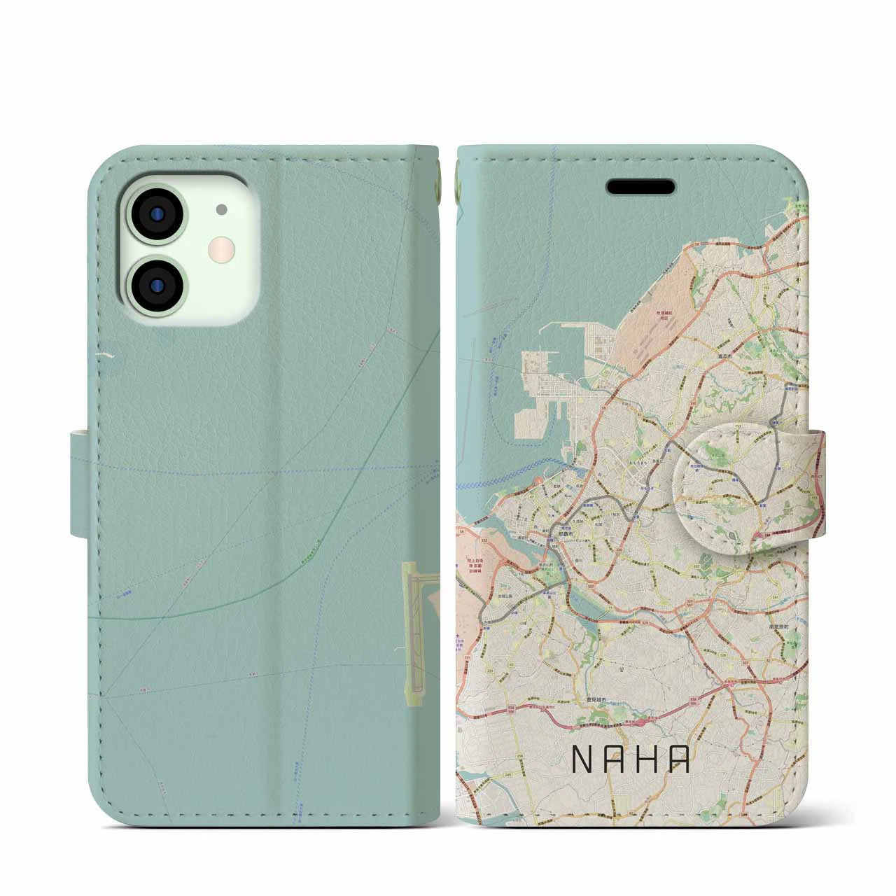 【那覇(沖縄県)】地図柄iPhoneケース(手帳タイプ)ナチュラル・iPhone 12 mini 用