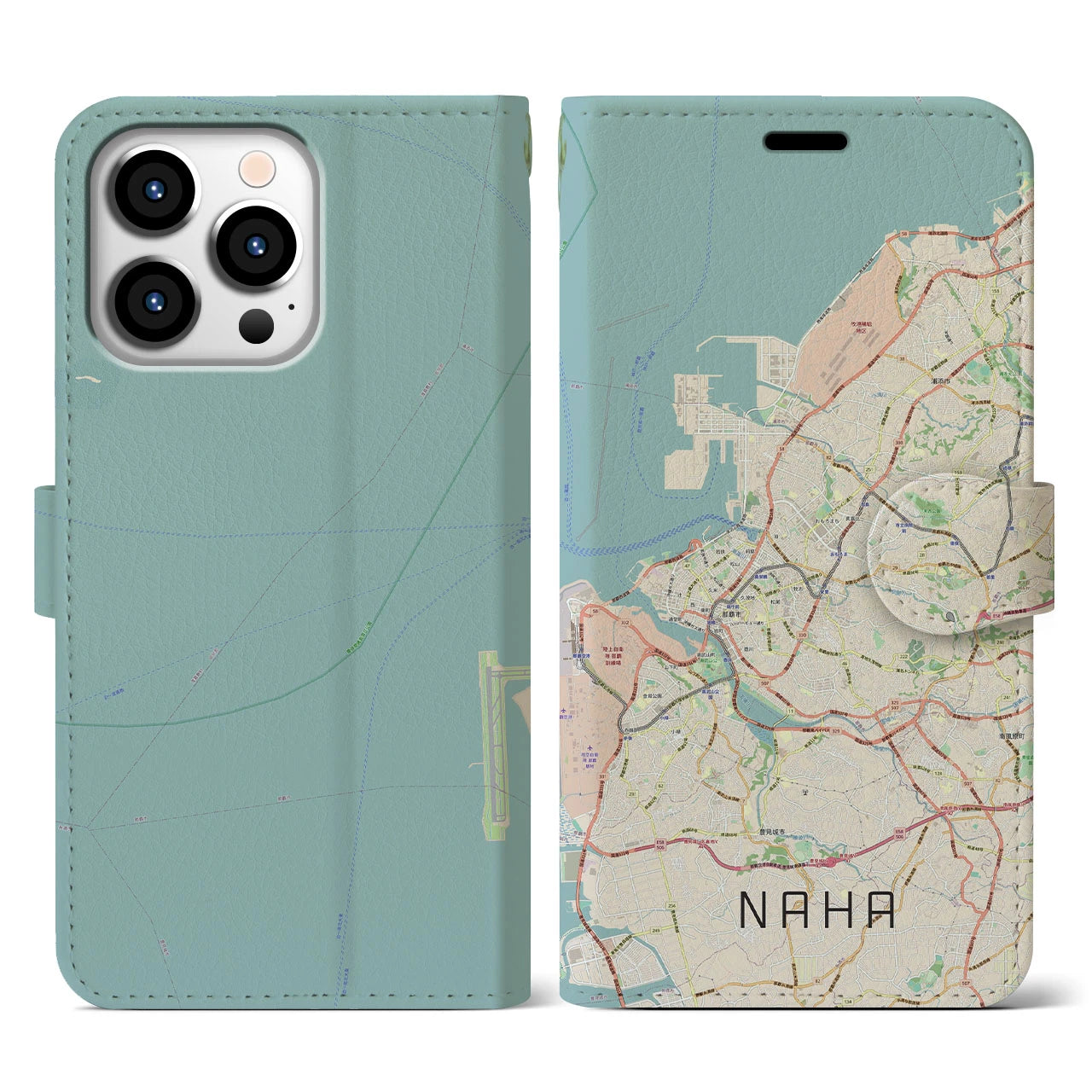 【那覇(沖縄県)】地図柄iPhoneケース(手帳タイプ)ナチュラル・iPhone 13 Pro 用