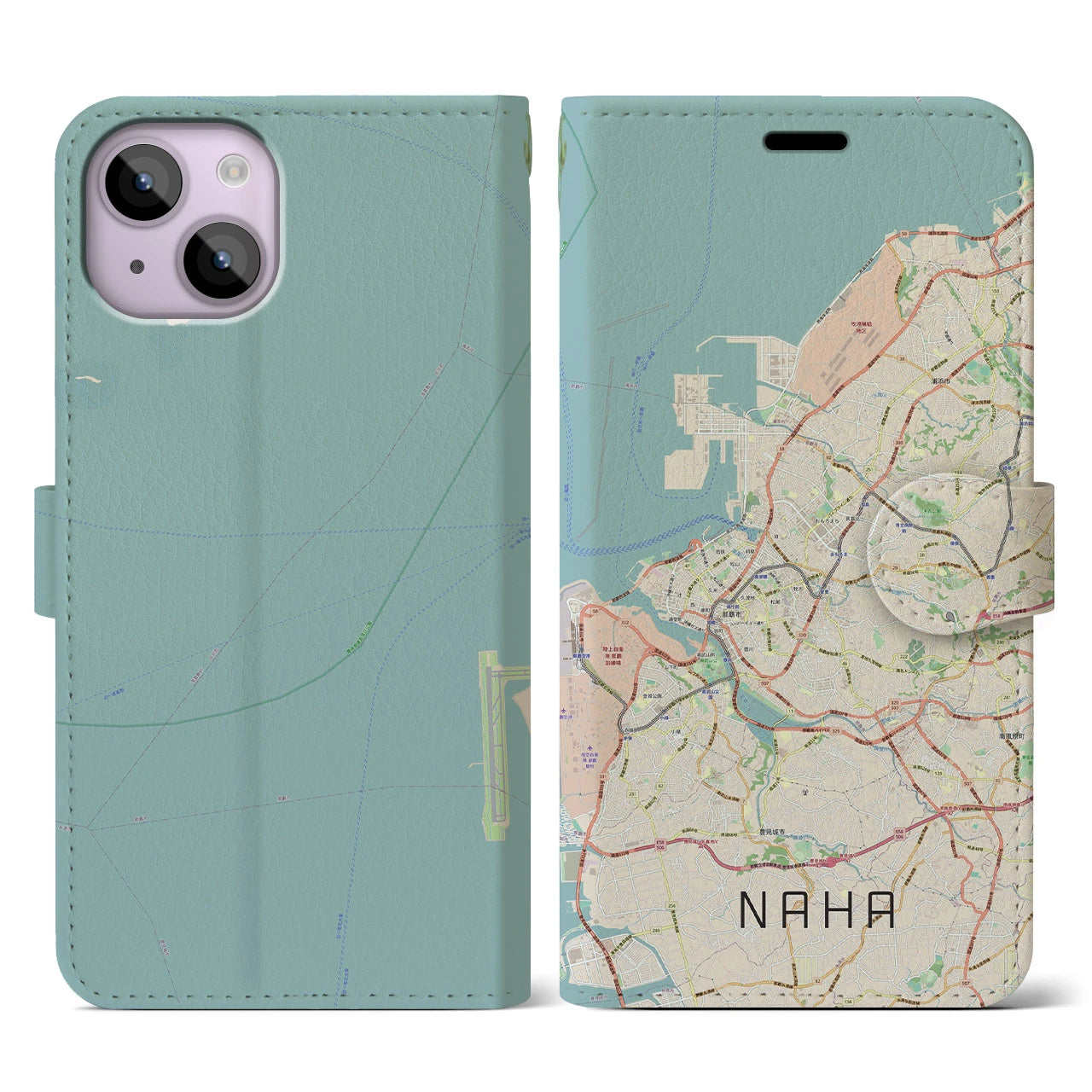 【那覇(沖縄県)】地図柄iPhoneケース(手帳タイプ)ナチュラル・iPhone 14 用