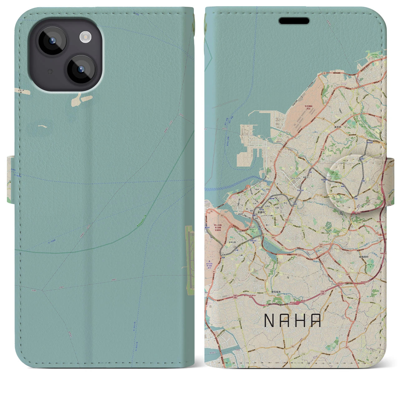 【那覇(沖縄県)】地図柄iPhoneケース(手帳タイプ)ナチュラル・iPhone 14 Plus 用