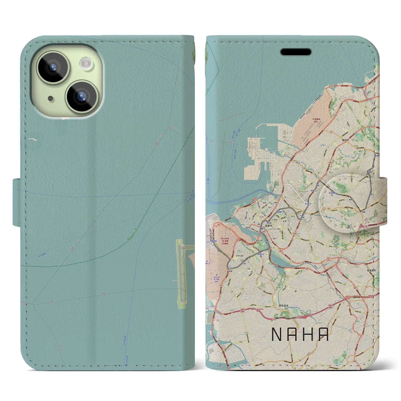 【那覇(沖縄県)】地図柄iPhoneケース(手帳タイプ)ナチュラル・iPhone 15 用