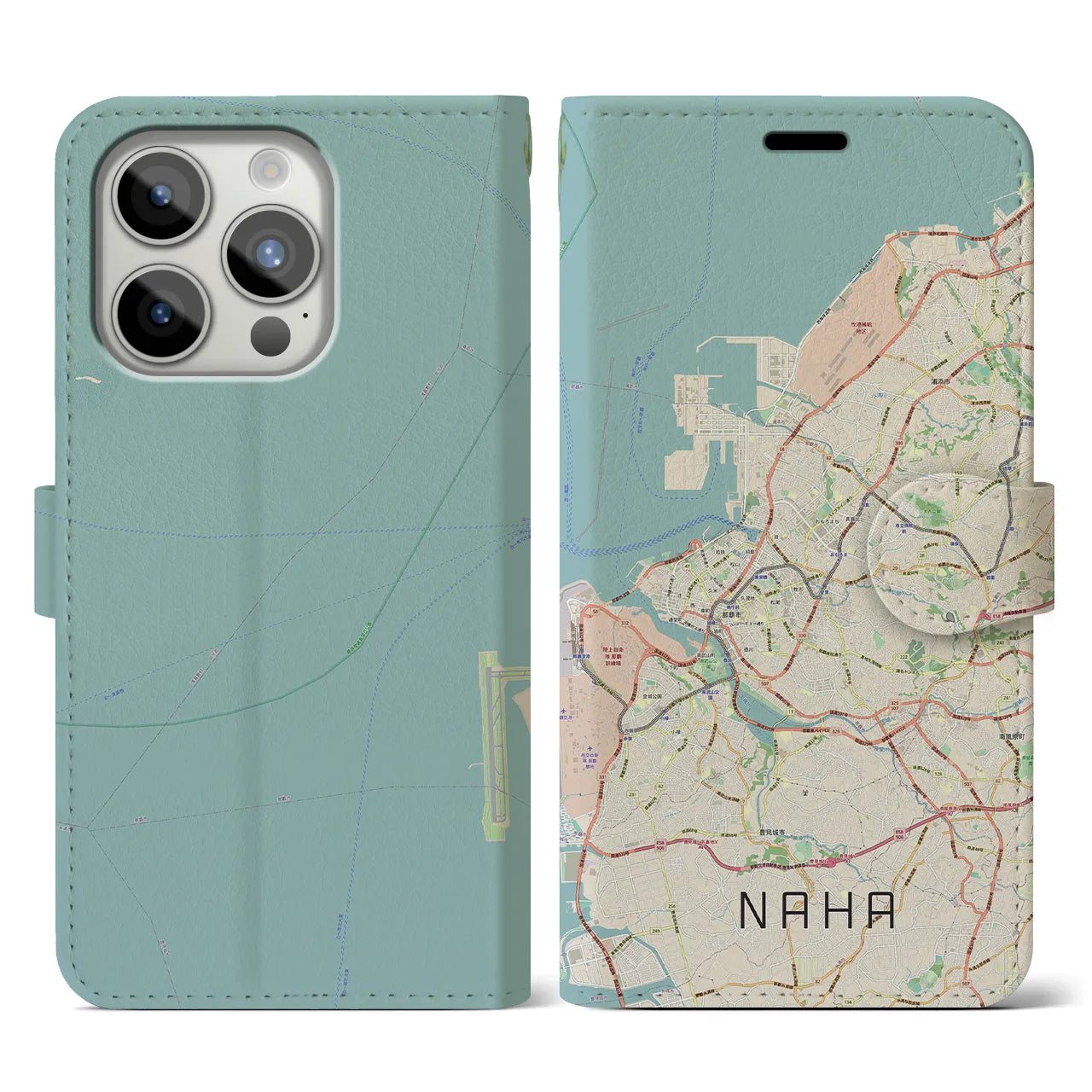 【那覇(沖縄県)】地図柄iPhoneケース(手帳タイプ)ナチュラル・iPhone 15 Pro 用