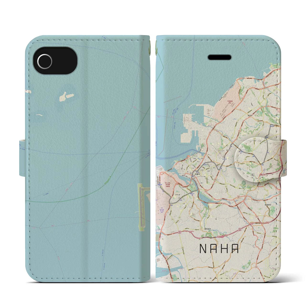 【那覇(沖縄県)】地図柄iPhoneケース(手帳タイプ)ナチュラル・iPhone SE(第3 / 第2世代) / 8 / 7 / 6s / 6 用