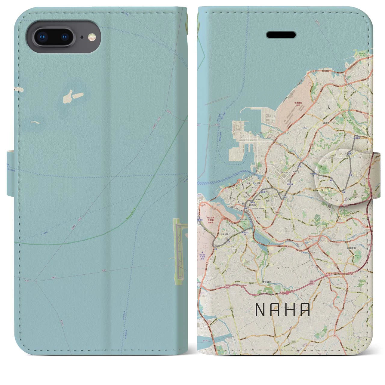 【那覇(沖縄県)】地図柄iPhoneケース(手帳タイプ)ナチュラル・iPhone 8Plus /7Plus / 6sPlus / 6Plus 用