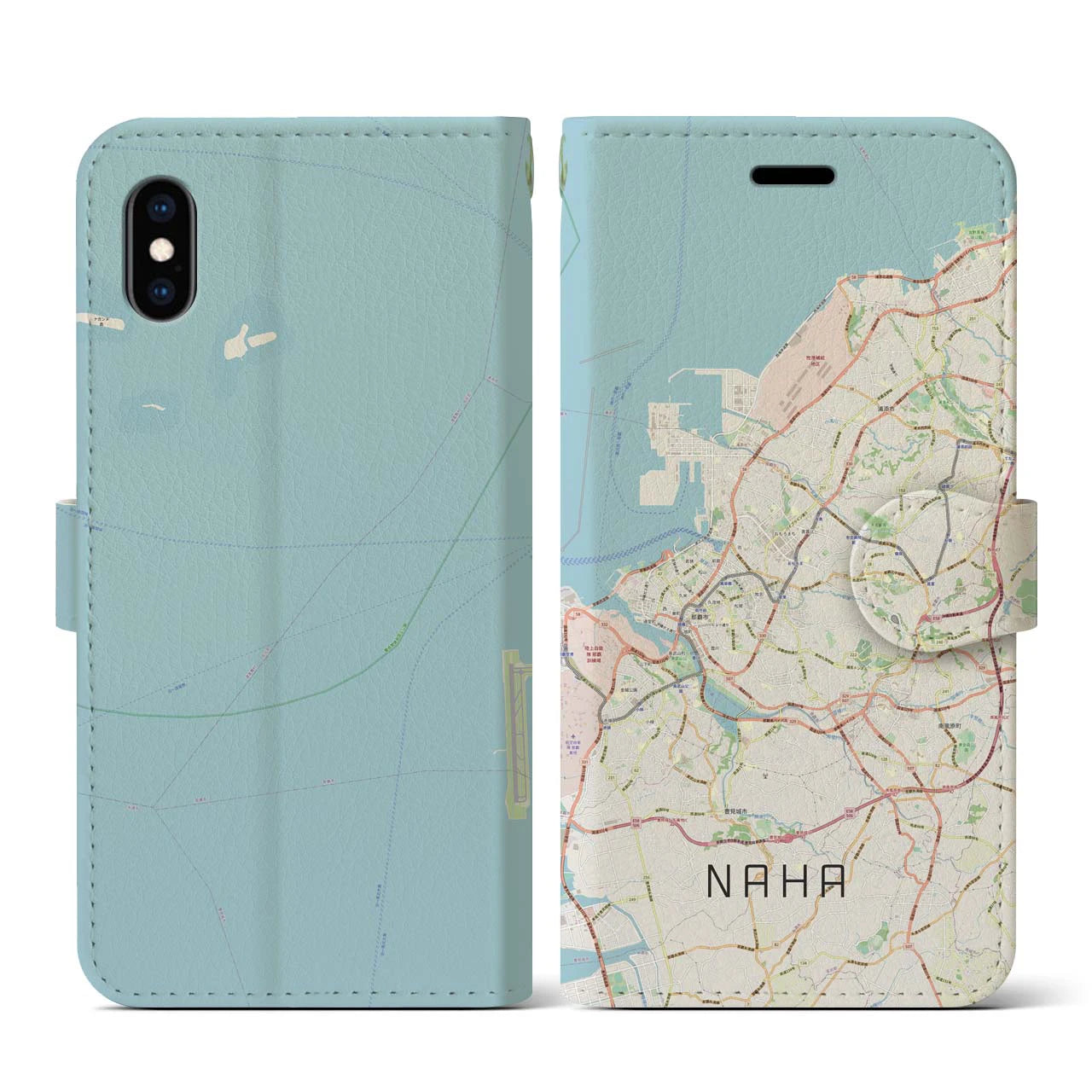 【那覇(沖縄県)】地図柄iPhoneケース(手帳タイプ)ナチュラル・iPhone XS / X 用