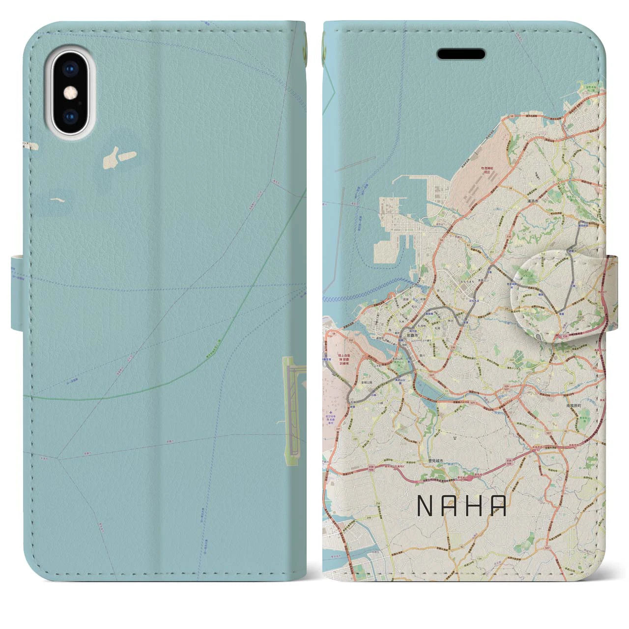 【那覇(沖縄県)】地図柄iPhoneケース(手帳タイプ)ナチュラル・iPhone XS Max 用