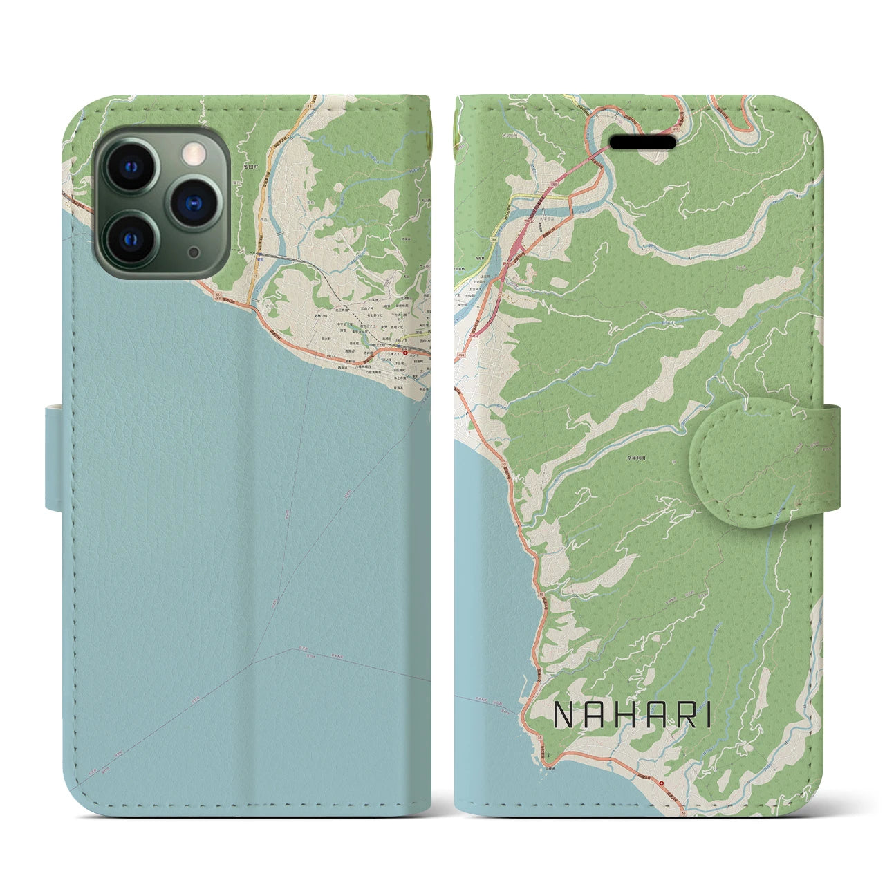 【奈半利(高知県)】地図柄iPhoneケース(手帳タイプ)ナチュラル・iPhone 11 Pro 用