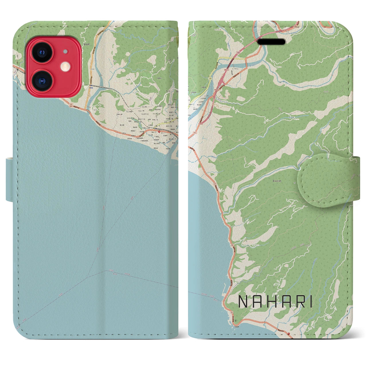 【奈半利(高知県)】地図柄iPhoneケース(手帳タイプ)ナチュラル・iPhone 11 用