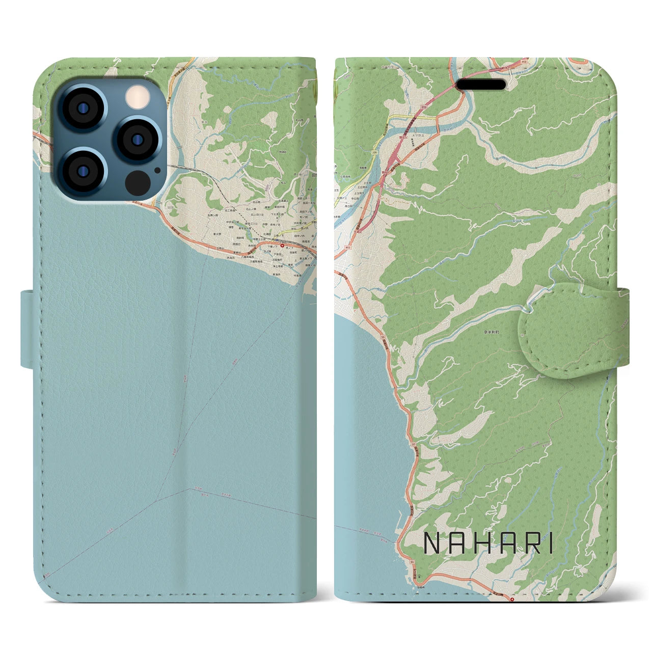 【奈半利(高知県)】地図柄iPhoneケース(手帳タイプ)ナチュラル・iPhone 12 / 12 Pro 用