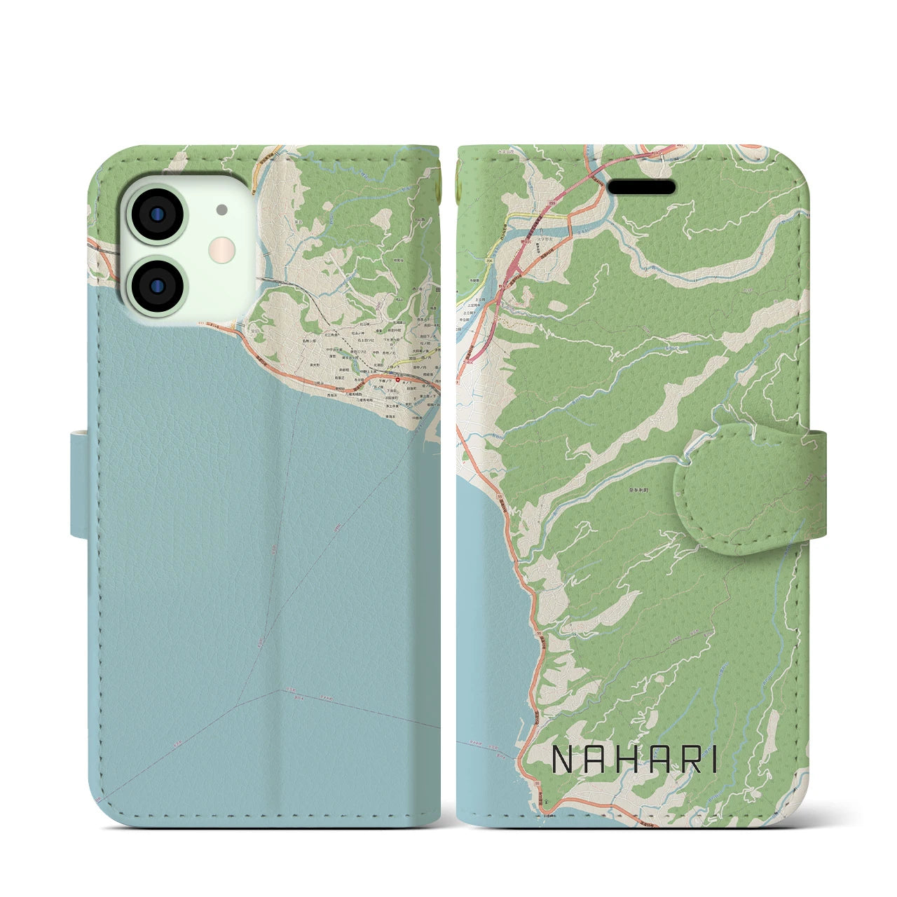 【奈半利(高知県)】地図柄iPhoneケース(手帳タイプ)ナチュラル・iPhone 12 mini 用